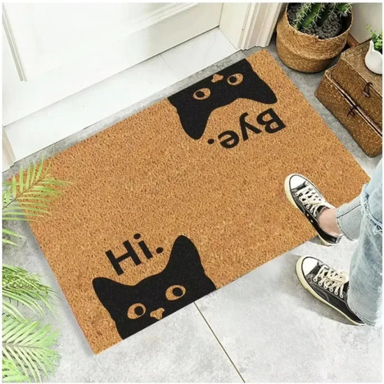 Black Cat Carpet Welcome Mat Hi Bye Cute Cartoon Nonslip Area Doormat Soft Mat Live Room Rug Bedroom Outdoor Carpet Home Decor