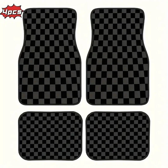 4pcs Universal Floor Mats Checkered Front Rear Carpets Floor Mats Auto Interior Decorative Accessory Anti Slip Car Carpet Sets